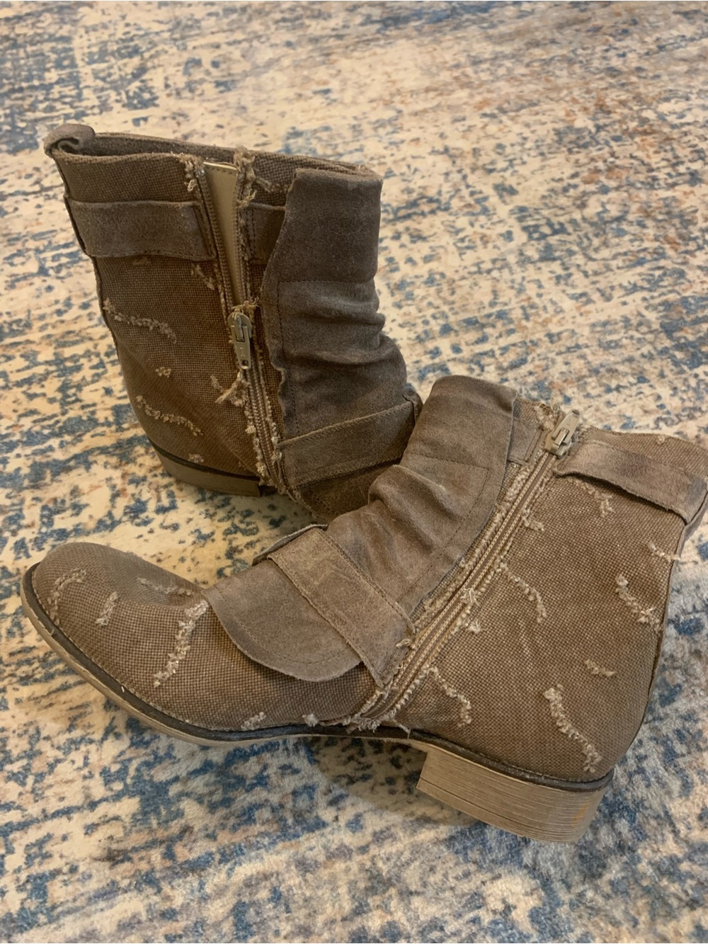 Boutique 9 Taupe Slouchy Canvas Ankle Boots